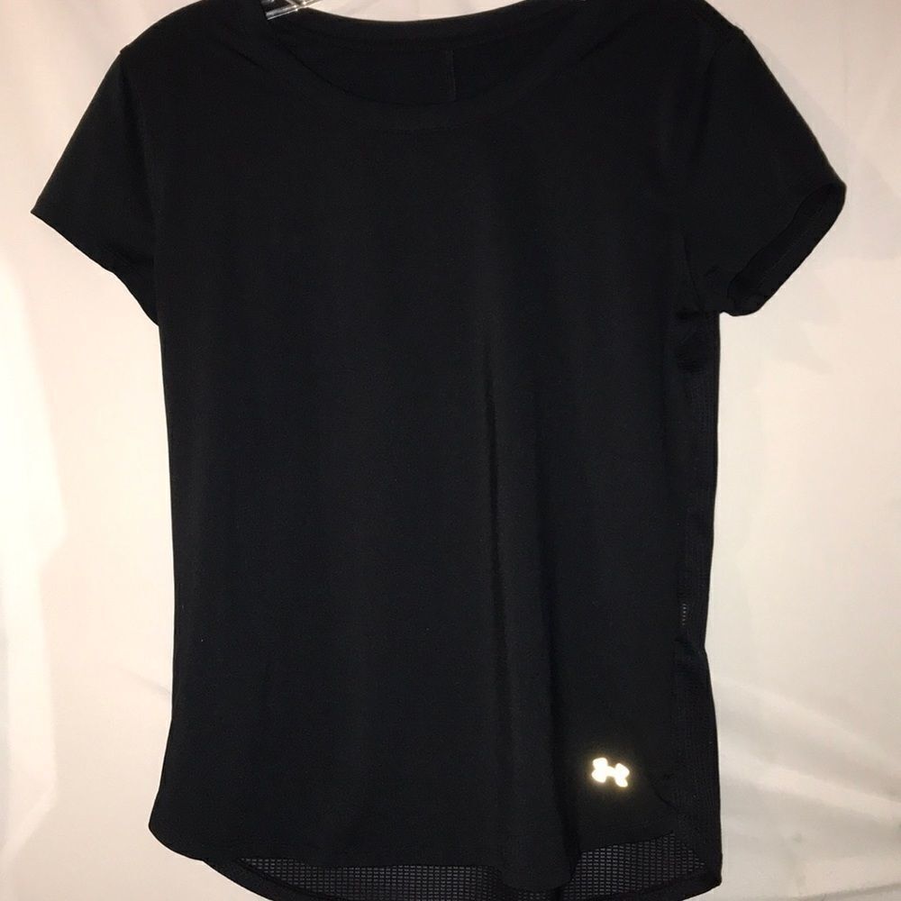 Under Armour Womens Black Crew Neck Mesh Back Fly By‎ Short Sleeve Shirt Small